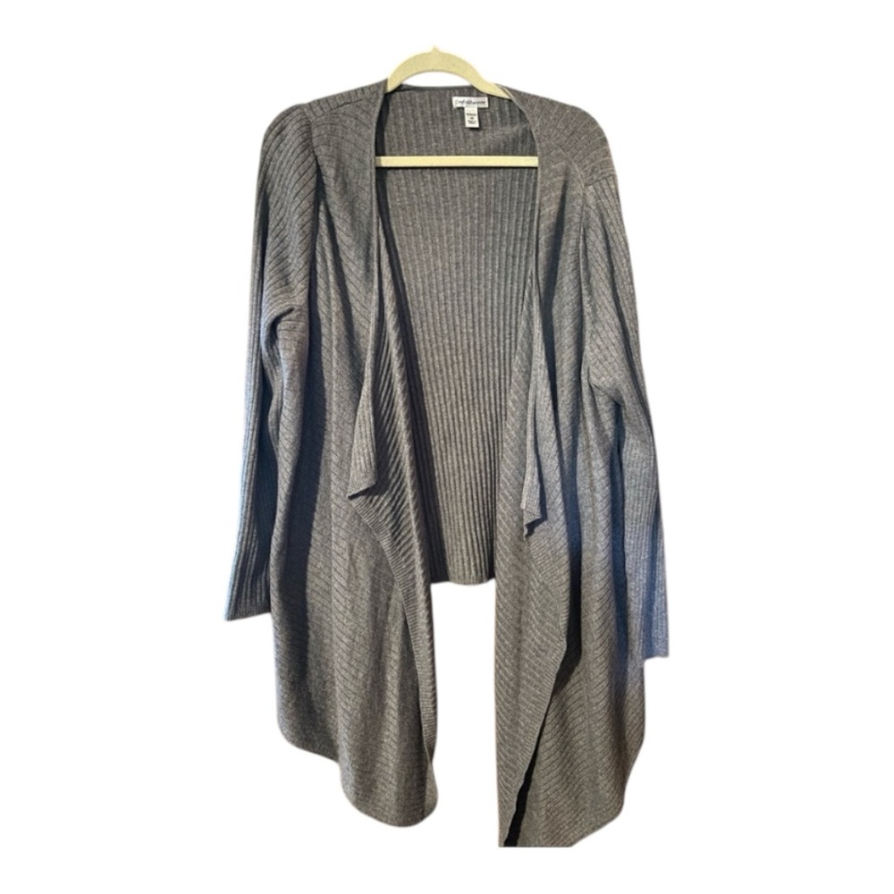 Croft & Barrow Gray Open Front Ribbed Waterfall Cardigan Sweater Size 1X